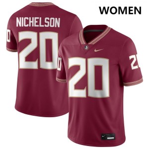 #20 Blake Nichelson Florida State Seminoles Garnet Women's Jersey University College Football 271863-830