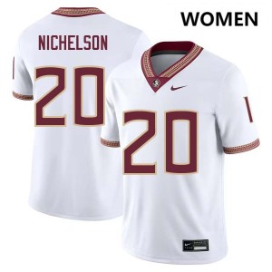#20 Blake Nichelson Florida State Seminoles White Women's Jerseys High School College Football 682230-139