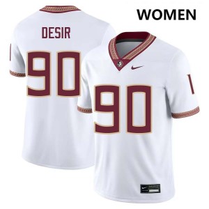 #90 Darryll Desir Noles White Women's Jersey NCAA College Football 842927-566