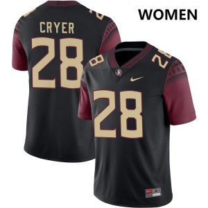 #28 Justin Cryer Noles Black Womens Jerseys Stitched College Football 220888-900