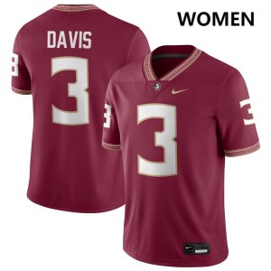 #3 Kam Davis FSU Seminoles Garnet Women Jersey Alumni College Football 652419-555