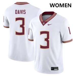 #3 Kam Davis Florida State Seminoles White Women Jersey High School College Football 818972-333