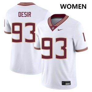 #93 Mandrell Desir Seminoles White Women's Jersey NCAA College Football 102842-523