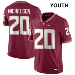 #20 Blake Nichelson FSU Garnet Youth Jerseys Game College Football 161719-255