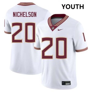#20 Blake Nichelson FSU White Youth Jersey High School College Football 802280-309