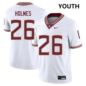 #26 Caziah Holmes Seminoles White Youth Jersey NCAA College Football 189509-952