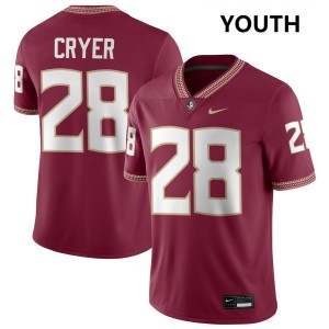 #28 Justin Cryer Seminoles Garnet Youth Jersey Player College Football 941672-429