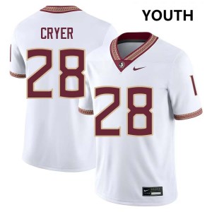#28 Justin Cryer FSU White Youth Jersey Replica College Football 720967-306