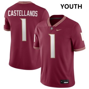 #1 Tommy Castellanos FSU Seminoles Garnet Youth Jerseys Embroidery College Football 518446-668