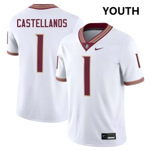 #1 Tommy Castellanos Noles White Youth Jersey Alumni College Football 526765-437